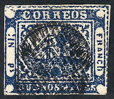 114 ARGENTINA: GJ.11, IN Ps. Blue, Type 39, WITH VARIETY: Large Ink Spot Below The Ship, - Buenos Aires (1858-1864)