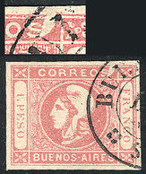 117 ARGENTINA: "GJ.21g, 1P. Rose, With Variety: "Top Right Angle Incomplete" (position - Buenos Aires (1858-1864)