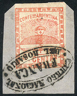 121 ARGENTINA: GJ.1, 5c. Red, Tied On Fragment By Complete ROSARIO-FRANCA Cancel In Elli - Autres & Non Classés