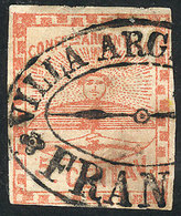 122 ARGENTINA: GJ.1, 5c. Red With The Extremely Rare Double Ellipse Cancel Of VILLA ARGE - Sonstige & Ohne Zuordnung