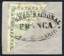 129 ARGENTINA: GJ.2BID, 10c. Green, Diagonal Bisect Used As 5c. On Fragment, With Ellips - Other & Unclassified