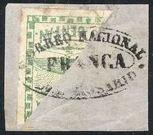 129 ARGENTINA: GJ.2BID, 10c. Green, Diagonal Bisect Used As 5c. On Fragment, With Ellips - Sonstige & Ohne Zuordnung