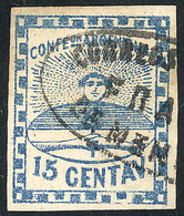 130 ARGENTINA: GJ.3, 15c. Blue, With Ellipse MENDOZA - FRANCA Cancel (+50%), VF Quality, - Other & Unclassified