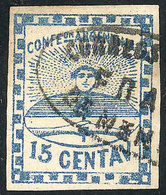 130 ARGENTINA: GJ.3, 15c. Blue, With Ellipse MENDOZA - FRANCA Cancel (+50%), VF Quality, - Autres & Non Classés