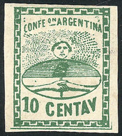 134 ARGENTINA: GJ.5A, 10c. Large Figures, Dark Green, With Variety: "Without Frame Lin - Other & Unclassified