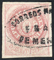 138 ARGENTINA: GJ.7, 5c. Rose, With Ellipse MENDOZA-FRANCA Cancel, Superb! - Neufs