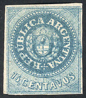 142 ARGENTINA: GJ.9, 15c. Green-blue, Used With Light Strike Of Blue Cancel, 4 Complete - Neufs