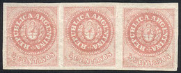 143 ARGENTINA: GJ.10, 5c. Rose Without Accent, Beautiful Strip Of 3 Mint With Full Origi - Neufs