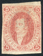 150 ARGENTINA: GJ.16, 5c. 1st Printing IMPERFORATE, Mint Example Of 4 Complete Margins ( - Neufs