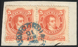 193 ARGENTINA: GJ.38, Pair On Fragment, With Blue Datestamp Of CONCORDIA, Superb! - Sonstige & Ohne Zuordnung