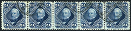 203 ARGENTINA: GJ.55, 1877 24c. San Martín, Used Strip Of 5, VF Quality, Rare! - Sonstige & Ohne Zuordnung