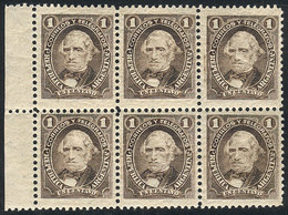 208 ARGENTINA: GJ.98, Velez Sarsfield 1c. Sepia, MNH Block Of 6, Superb! - Sonstige & Ohne Zuordnung