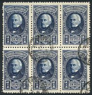 215 ARGENTINA: GJ.115, 1P. San Martín, Used Block Of 6 Stamps, Excellent Quality! - Sonstige & Ohne Zuordnung