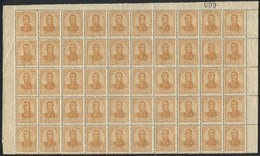 235 ARGENTINA: GJ.294, 1908 San Martín In Oval 12c. Orange, Top Half Of A Sheet Of 100, - Autres & Non Classés