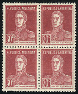256 ARGENTINA: GJ.619, Ribbed Paper, Mint Block Of 4 Of VF Quality, Catalog Value US$100 - Other & Unclassified