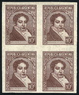 259 ARGENTINA: GJ.774AP, 10c. Rivadavia, National Unsurfaced Paper, IMPERFORATE BLOCK OF - Other & Unclassified