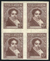 259 ARGENTINA: GJ.774AP, 10c. Rivadavia, National Unsurfaced Paper, IMPERFORATE BLOCK OF - Autres & Non Classés