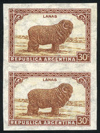 260 ARGENTINA: GJ.788P, 30c. Sheep, Sun With Straight Rays Wmk, Variety: IMPERFORATE PAI - Other & Unclassified