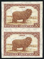 260 ARGENTINA: GJ.788P, 30c. Sheep, Sun With Straight Rays Wmk, Variety: IMPERFORATE PAI - Autres & Non Classés