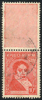 262 ARGENTINA: GJ.798CA, 10c. Rivadavia With Label At Top, From The Gutter, Used, Excell - Autres & Non Classés
