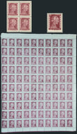 267 ARGENTINA: GJ.1005a, 1952 10c. Eva Perón, Right Half Sheet Of 100 Examples With Extr - Autres & Non Classés