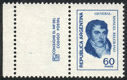 275 ARGENTINA: GJ.1754NCZ, 60P. Belgrano, Printed On UV NEUTRAL PAPER With Label At Left - Autres & Non Classés