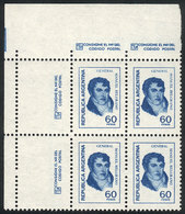 276 ARGENTINA: GJ.1754NCZ, 60P. Belgrano, Printed On UV NEUTRAL PAPER, Block Of 4 With 2 - Sonstige & Ohne Zuordnung