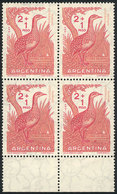 288 ARGENTINA: GJ.1162A, 1961 Partridge, Block Of 4 Printed On IMPORTED UNSURFACED PAPER - Poste Aérienne