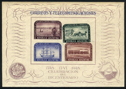 291 ARGENTINA: GJ.11, 1948 Postal Service 200 Years (ships, Horses, Sailing Boats, Train - Blocs-feuillets