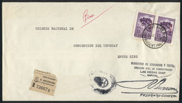 300 ARGENTINA: GJ.760 Pair, Franking A Registered Cover Sent From B.Aires To Concepción - Officials