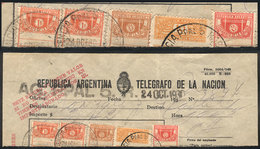 303 ARGENTINA: VERY RARE COMBINATION: GJ.8 + 15 + 25 + 32 X2, Receipt For A Telegram Sen - Telegraphenmarken
