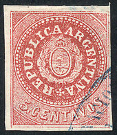 325 ARGENTINA: GJ.15, 5c. Narrow C, Rose-red, Beautiful Example Used In Rosario, VF! - Unused Stamps
