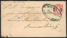 328 ARGENTINA: Provisional 5c. PS Cover, With Rare Bluish-green Oval Cancel Of AZUL 31/M - Other & Unclassified