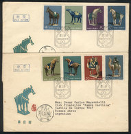 545 CHINA: Sc.592/599, 1961 Pottery Of Tang Dynasty, Cmpl. Set Of 8 Values On 2 FDC Cove - Other & Unclassified
