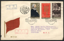 558 CHINA: Sc.681/683, 1963 Karl Marx, Cmpl. Set Of 3 Values On FDC Cover To Argentina, - Other & Unclassified