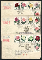 569 CHINA: Sc.767/781, 1964 Peonies, Cmpl. Set Of 15 Values On 3 FDC Covers To Argentina - Other & Unclassified
