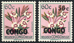 635 CONGO: Sc.327, 1960 Flower, 50c. On 60c. Of Belgian Congo, With VARIETY: Overprint O - Autres & Non Classés