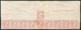 707 SPAIN: Sc.X4, 1874 16m. Rose, Top Part Of The Sheet With 10 Stamps With Inscriptions - Autres & Non Classés