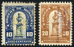 811 HONDURAS: Sc.C21 + C24, 1930 5c. On 10c. With YELLOW Overprint + 10c. On 20c., VIOLE - Honduras