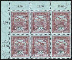 820 HUNGARY: "Sc.B47 + 47a, 1915 War Aid 50f., Corner Block Of 6, One With ERROR: Face V - Other & Unclassified