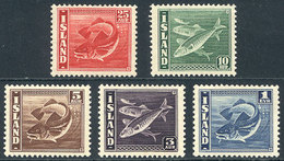 836 ICELAND: Sc.217a + 218a + 219c + 221b + 224b, 1939/45 The Set Of 5 Values With Perfo - Autres & Non Classés