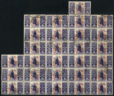 864 ITALY: Sc.127, 1948 100L. Sta. Catherina, Used Block Of 28 Stamps, 7 Examples With M - Non Classés