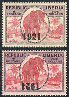 921 LIBERIA: "Sc.208, 1921 $5 Elephant With INVERTED "1921" Overprint, Along A Normal - Liberia