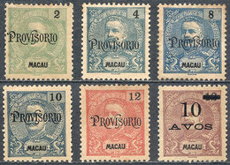 956 MACAU: Sc.132/136 + 141, 1902 And 1905, 6 Overprinted Values, Mint No Gum, Fine Qual - Autres & Non Classés