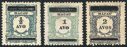 958 MACAU: Sc.144/146, 1910 Cmpl. Set Of 3 Overprinted Values, VF Quality (Sc.145 Withou - Other & Unclassified