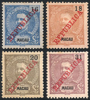 960 MACAU: Sc.156/157B, 1911, Lisboa Overprint, 4 Good Values Of The Set, Mint No Gum, V - Autres & Non Classés