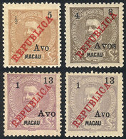 970 MACAU: Sc.206/9, 1913 Cmpl. Set Of 4 Overprinted Values, Mint No Gum As Issued (the - Other & Unclassified