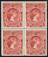 1028 FALKLAND ISLANDS/MALVINAS: Sc.21, 1898 Victoria 5S. Red, Beautiful Mint Block Of 4, - Falkland