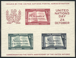 1071 UNITED NATIONS: Yvert 1, 1955 UNO 10 Years, MNH, Excellent Quality - ONU