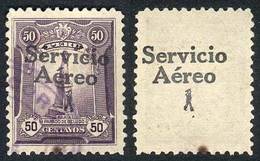 1123 PERU: Yvert 1, 1927 50c. With DOUBLE OVERPRINT Variety, One On Back, Used, VF, Extre - Peru
